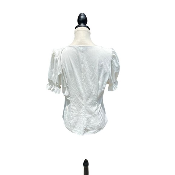 Womens  Sz L White Milkmaid Top Puff Sleeves Cottagecore Peasant Top - Picture 3 of 6